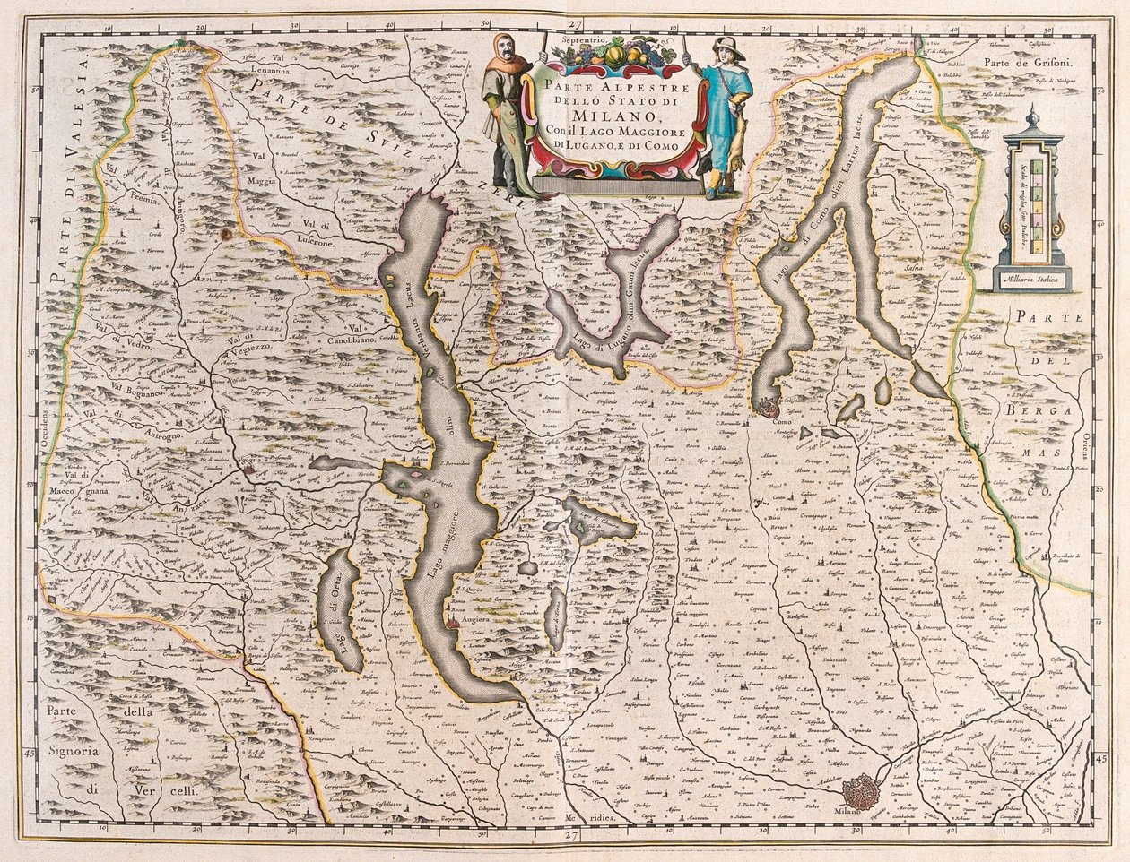 Milano, järvineen: Willem Blaeu, Amsterdam, teoksessa "Theatrum Orbis Terrarum, sive Atlas Novus". tekijältä Willem Blaeu