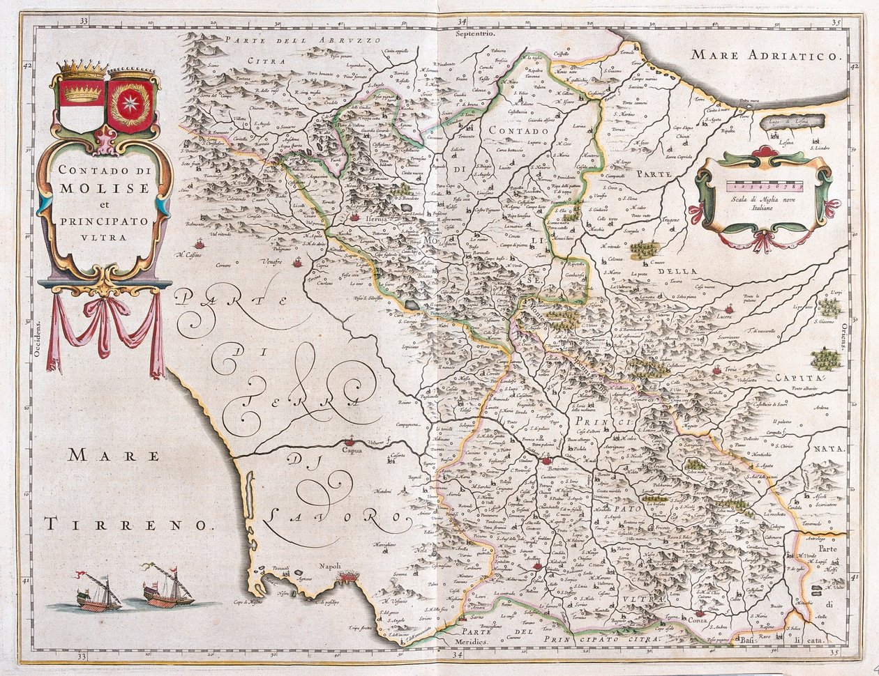 Molise, Benevento, Avellino, Italia,julkaisussa "Theatrum Orbis Terrarum, sive Atlas Novus", Willem Blaeu, Amsterdam. tekijältä Willem Blaeu
