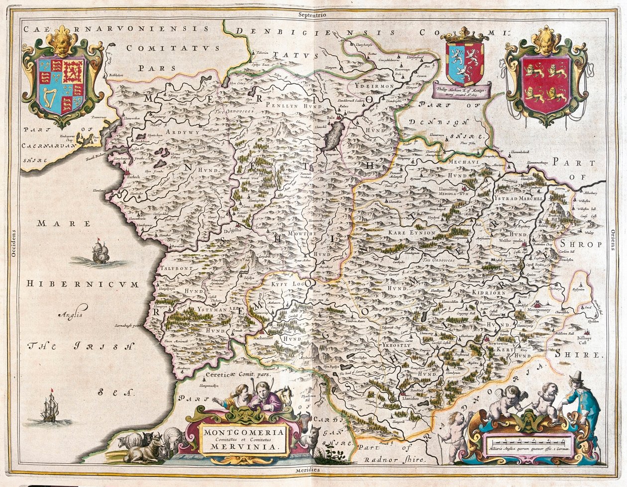 Montgomery ja merioneth, teoksessa "Theatrum Orbis Terrarum, sive Atlas Novus", Willem Blaeu, Amsterdam. tekijältä Willem Blaeu
