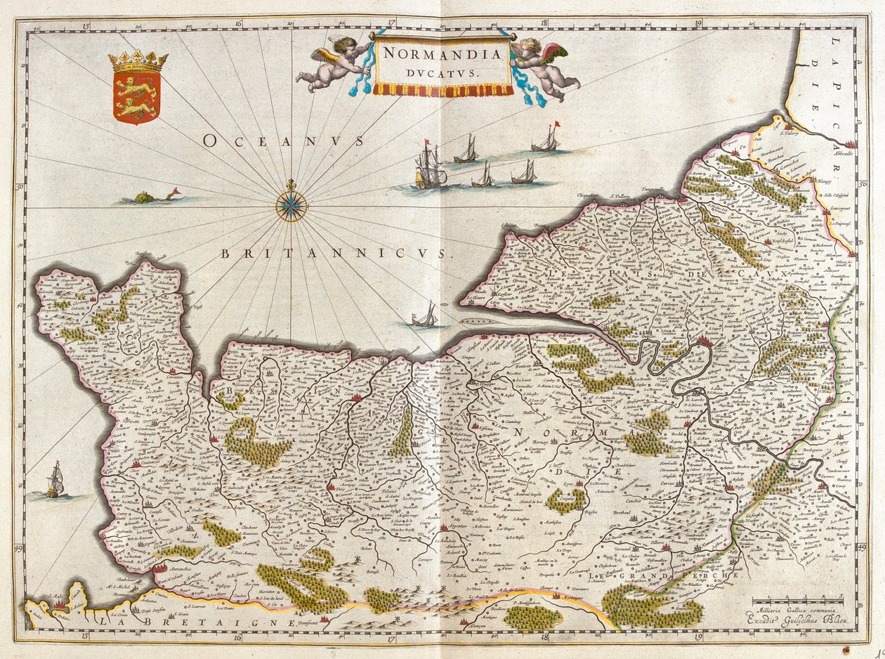 Normandia, teoksessa "Theatrum Orbis Terrarum, sive Atlas Novus", kirjoittanut Willem Blaeu, Amsterdam. tekijältä Willem Blaeu