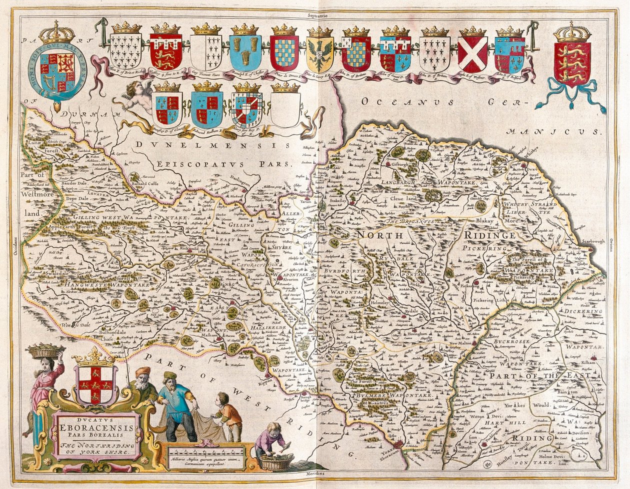 Yorkshiren pohjoisosa, Willem Blaeun teoksessa "Theatrum Orbis Terrarum, sive Atlas Novus", Amsterdam. tekijältä Willem Blaeu