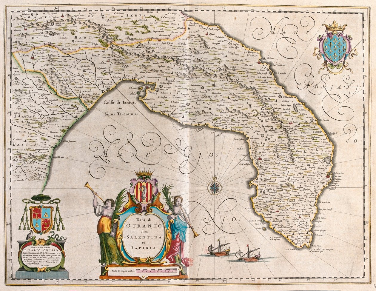 Otranto, Salento, Lecce, Puglia, Italia, Willem Blaeun "Theatrum Orbis Terrarum, sive Atlas Novus", Amsterdam. tekijältä Willem Blaeu