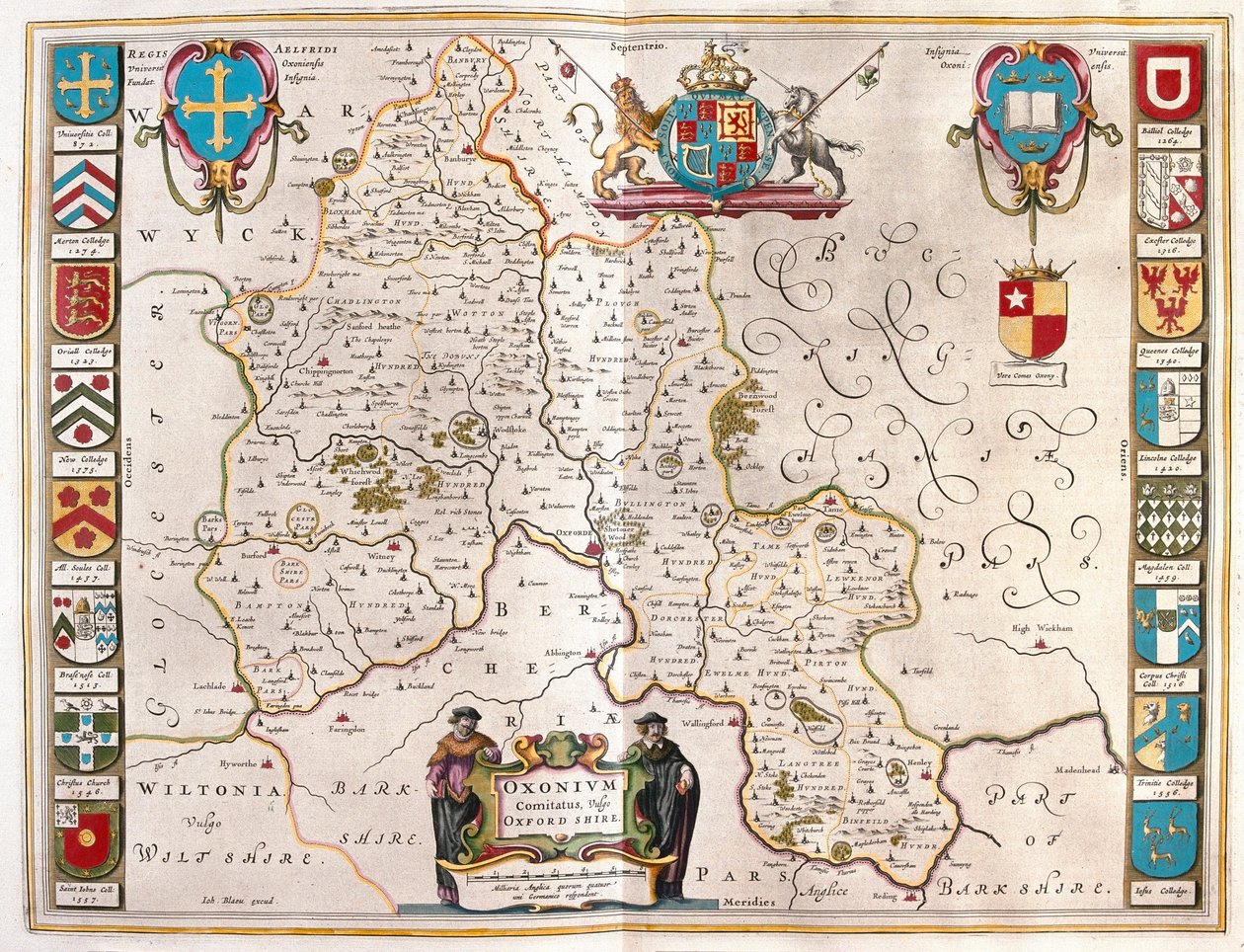 Oxfordshire, julkaisussa "Theatrum Orbis Terrarum, sive Atlas Novus", kirjoittanut Willem Blaeu, Amsterdam. tekijältä Willem Blaeu