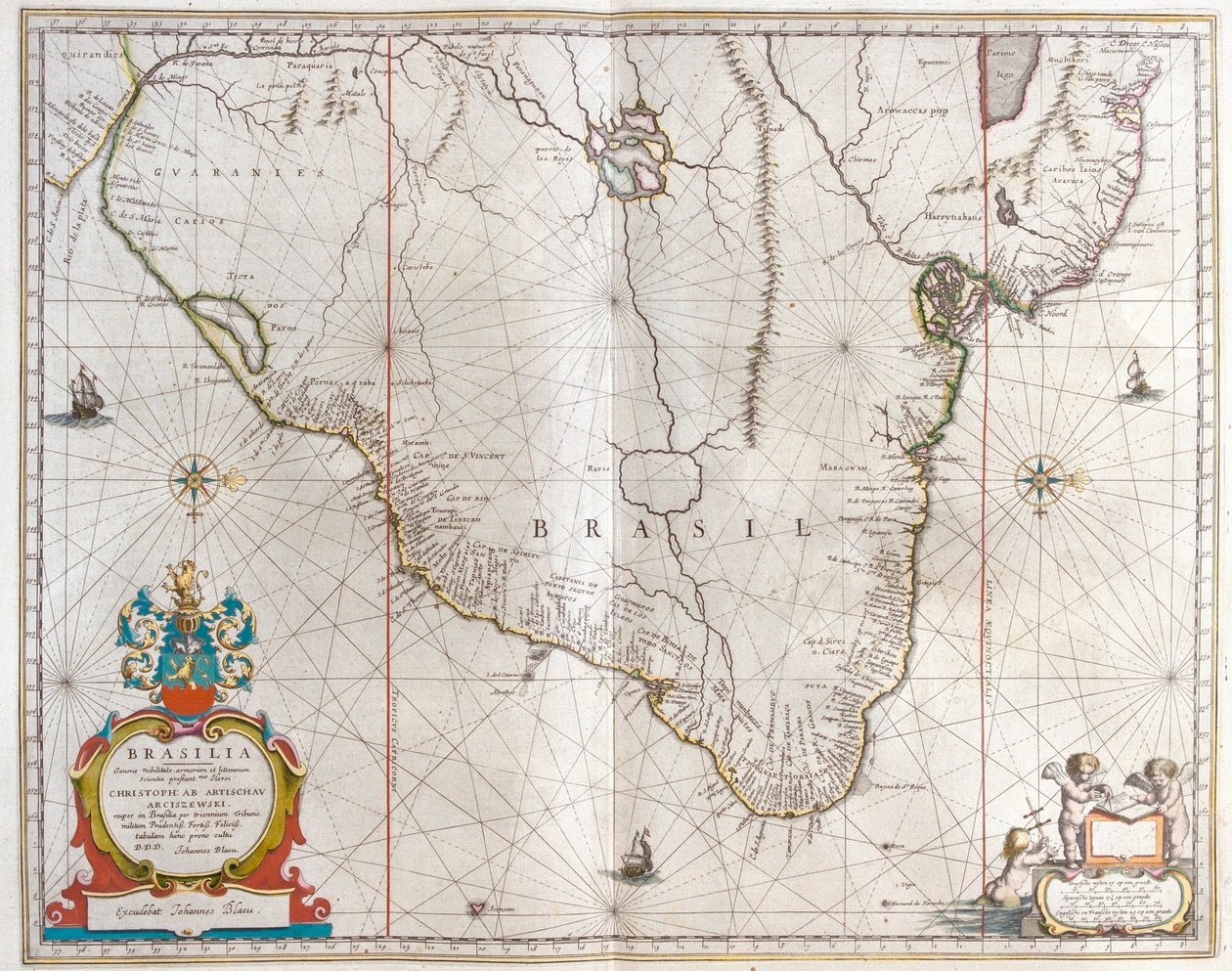 Paraguay, Bolivia, Brasilia, Willem Blaeun "Theatrum Orbis Terrarum, sive Atlas Novus", Amsterdam. tekijältä Willem Blaeu