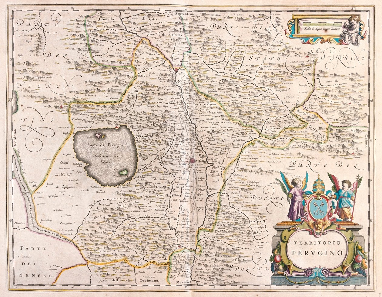 Perugia, Italia, Willem Blaeun teoksessa "Theatrum Orbis Terrarum, sive Atlas Novus", Amsterdam. tekijältä Willem Blaeu