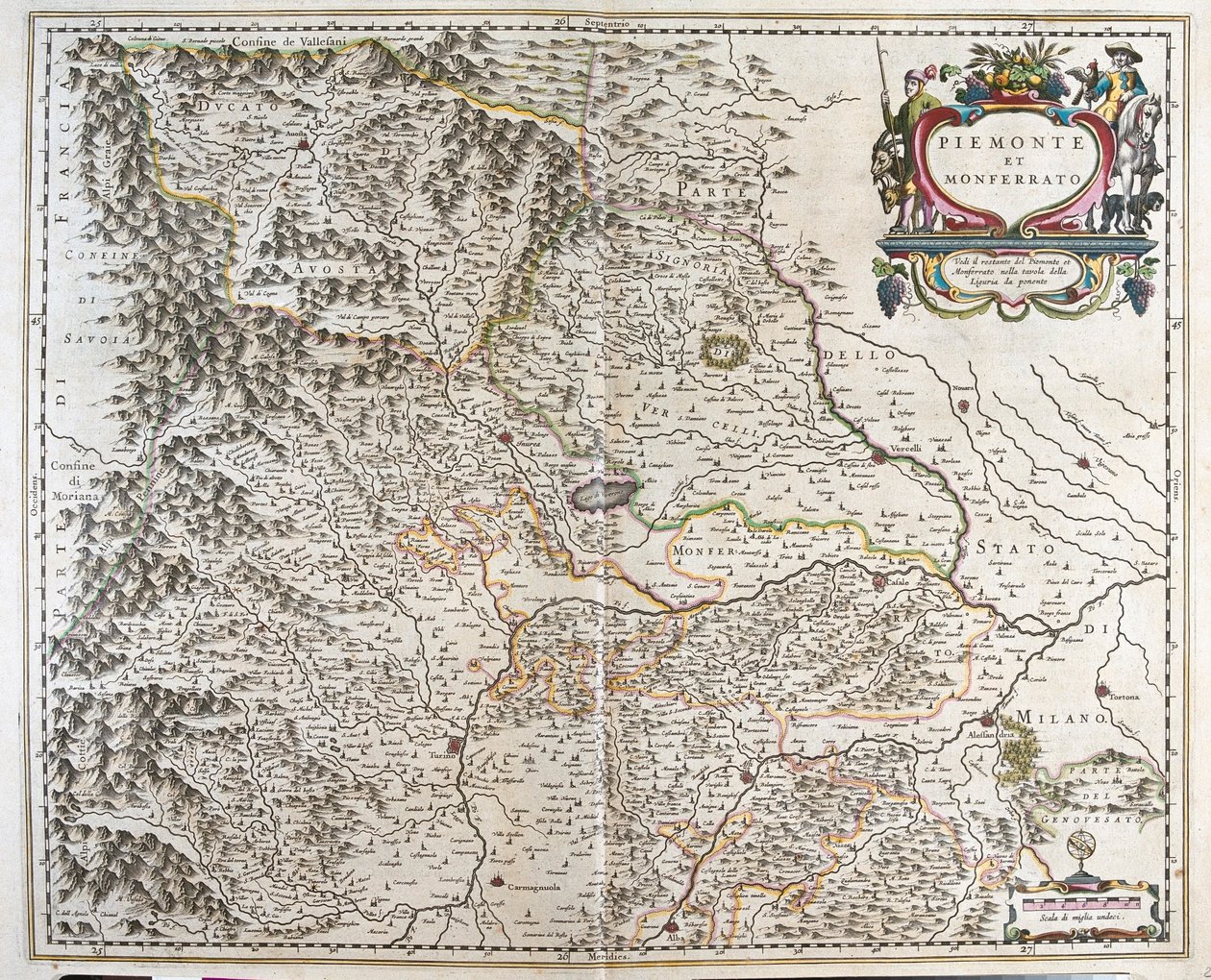 Piemont (Italian alue), teoksessa "Theatrum Orbis Terrarum, sive Atlas Novus", Willem Blaeu, Amsterdam. tekijältä Willem Blaeu