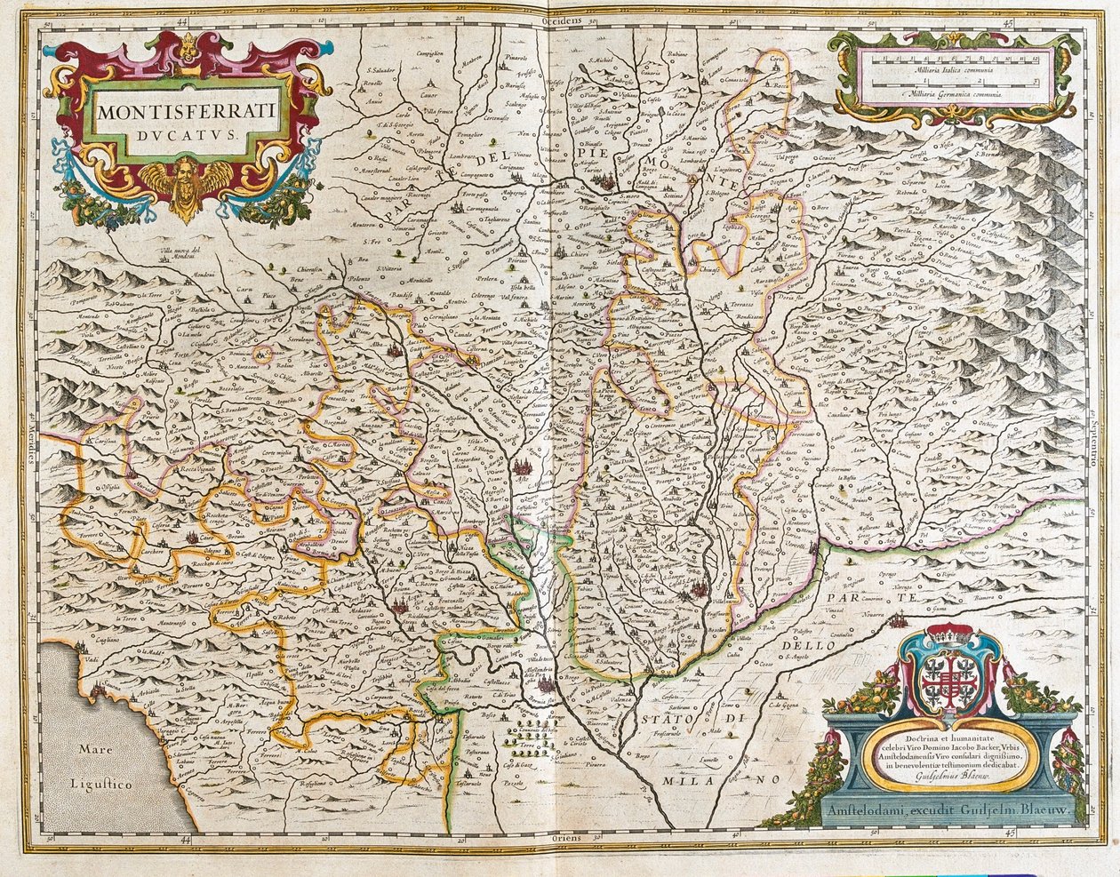 Piemont, Italia, Willem Blaeun teoksessa "Theatrum Orbis Terrarum, sive Atlas Novus", Amsterdam. tekijältä Willem Blaeu