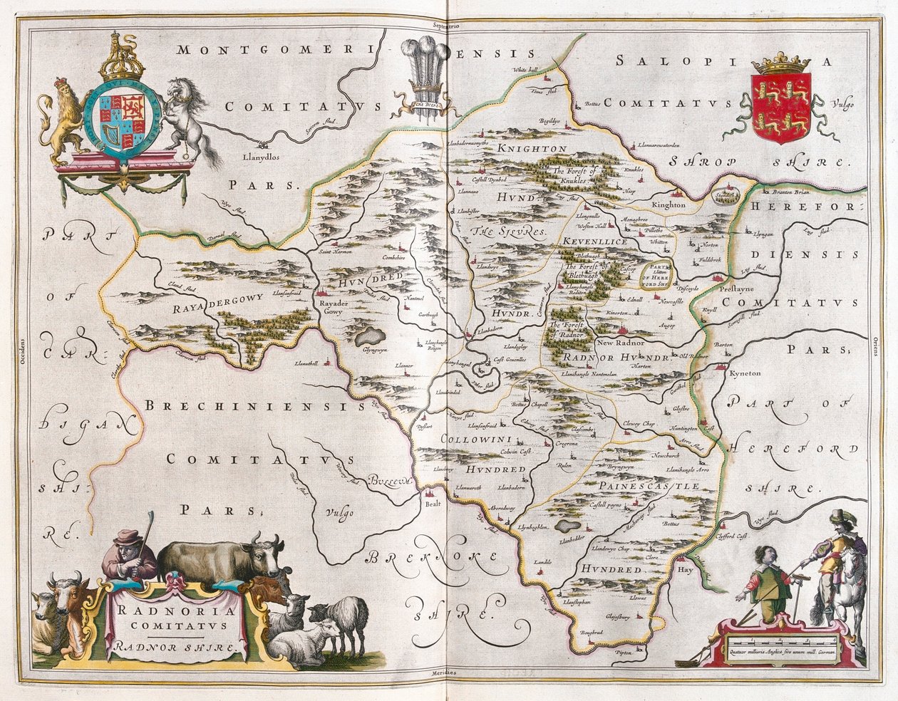 Radnorshire, teoksessa "Theatrum Orbis Terrarum, sive Atlas Novus", Willem Blaeu, Amsterdam. tekijältä Willem Blaeu