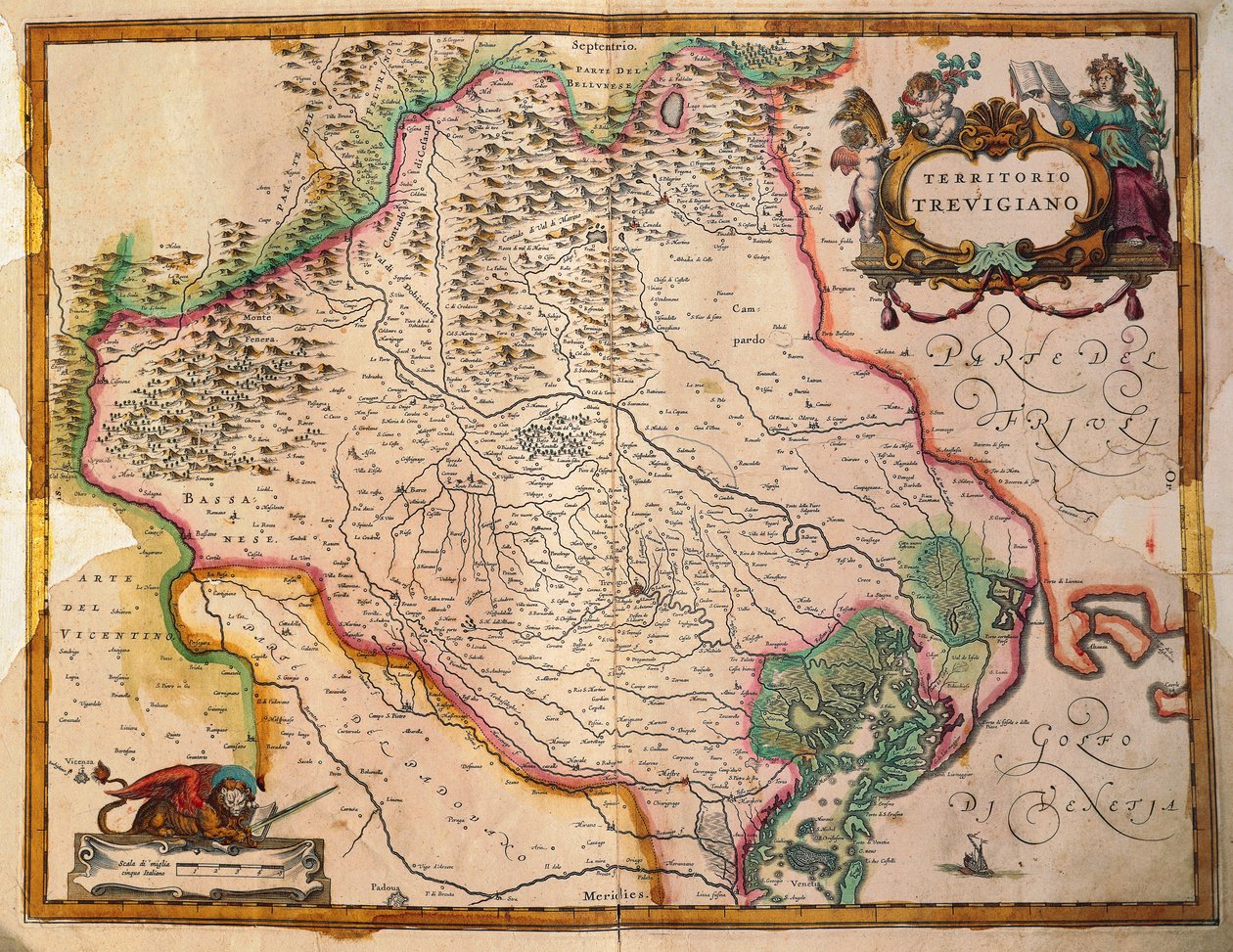 Regionum Italiae, Trevison alue, Veneton alue, Italia, kirjoittanut Willem Janszoon Blaeu tekijältä Willem Blaeu