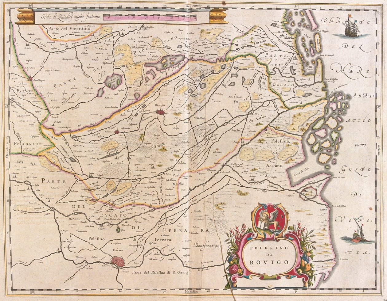 Rovigo, Italia, Willem Blaeun "Theatrum Orbis Terrarum, sive Atlas Novus" -teoksessa, Amsterdam. tekijältä Willem Blaeu