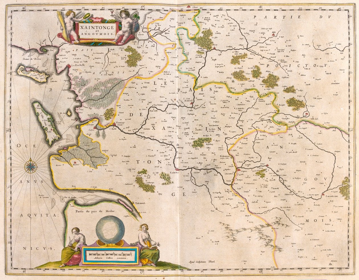 Saintonge ja Angoumois, Charente-Maritime, julkaisussa "Theatrum Orbis Terrarum, sive Atlas Novus", Willem Blaeu, Amsterdam. tekijältä Willem Blaeu