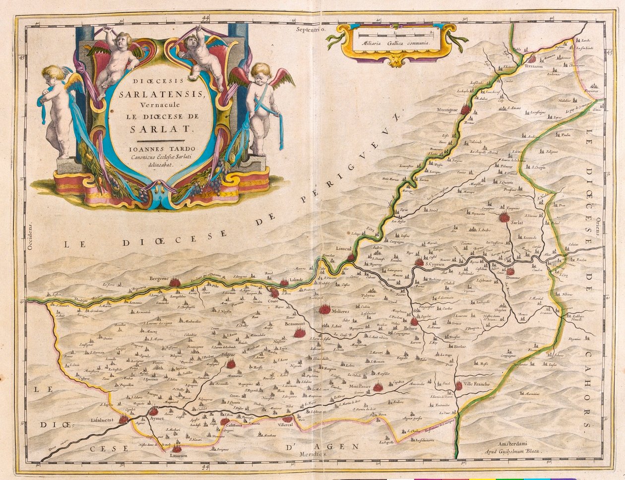 Sarlatin alue-Bergerac- Couse-Ville Franche, julkaisussa "Theatrum Orbis Terrarum, sive Atlas Novus", Willem Blaeu, Amsterdam. tekijältä Willem Blaeu