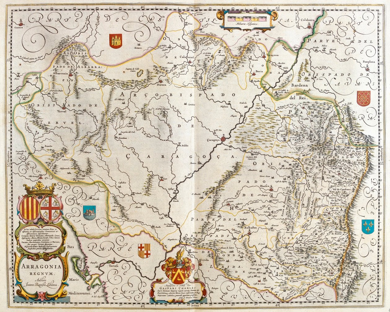 Espanjan Arragonin maakunta, Willem Blaeun teoksessa "Theatrum Orbis Terrarum, sive Atlas Novus", Amsterdam. tekijältä Willem Blaeu