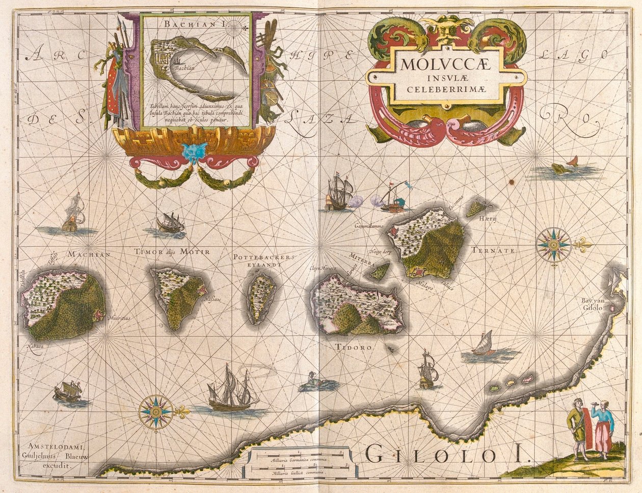 Maustesaaret ja Bachianin saari (Batjan), teoksessa "Theatrum Orbis Terrarum, sive Atlas Novus", Willem Blaeu, Amsterdam. tekijältä Willem Blaeu