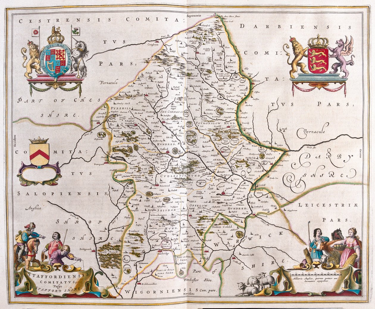 Staffordshire, n "Theatrum Orbis Terrarum, sive Atlas Novus", Willem Blaeu, Amsterdam. tekijältä Willem Blaeu