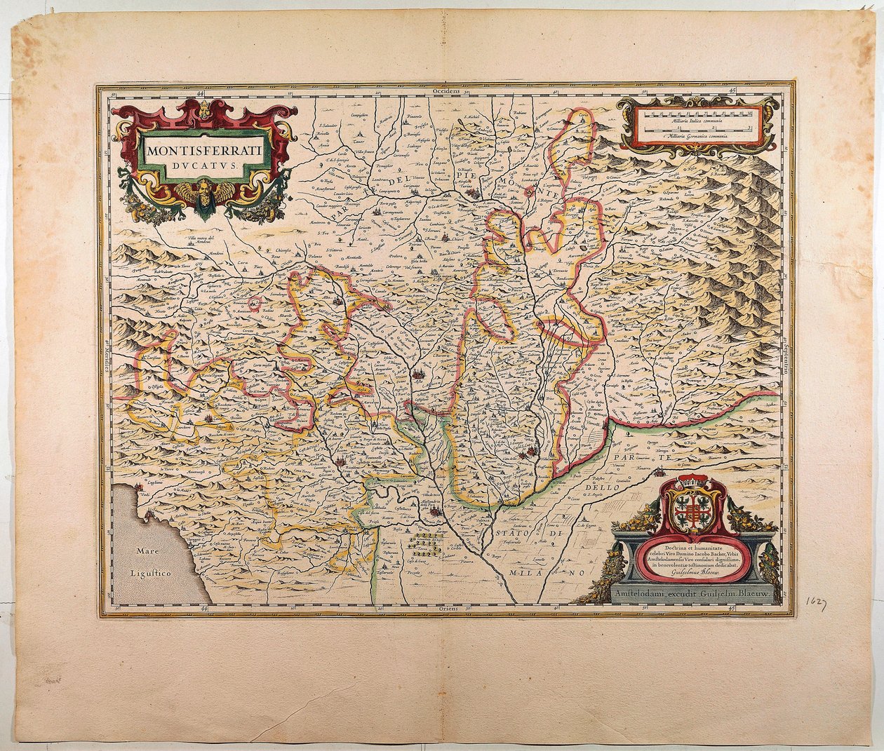 Monferraton herttuakunta, Willem Blaeun kartta, Amsterdam, Kuparikaiverrus tekijältä Willem Blaeu