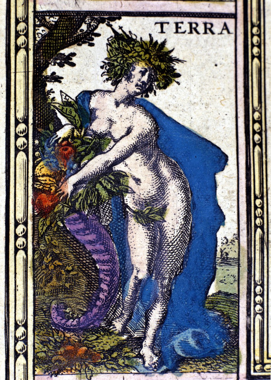 Maa, yksi neljästä elementistä, jotka esitetään Amsterdamissa vuonna 1655 painetussa W. Blaeun atlasissa. tekijältä Willem Blaeu