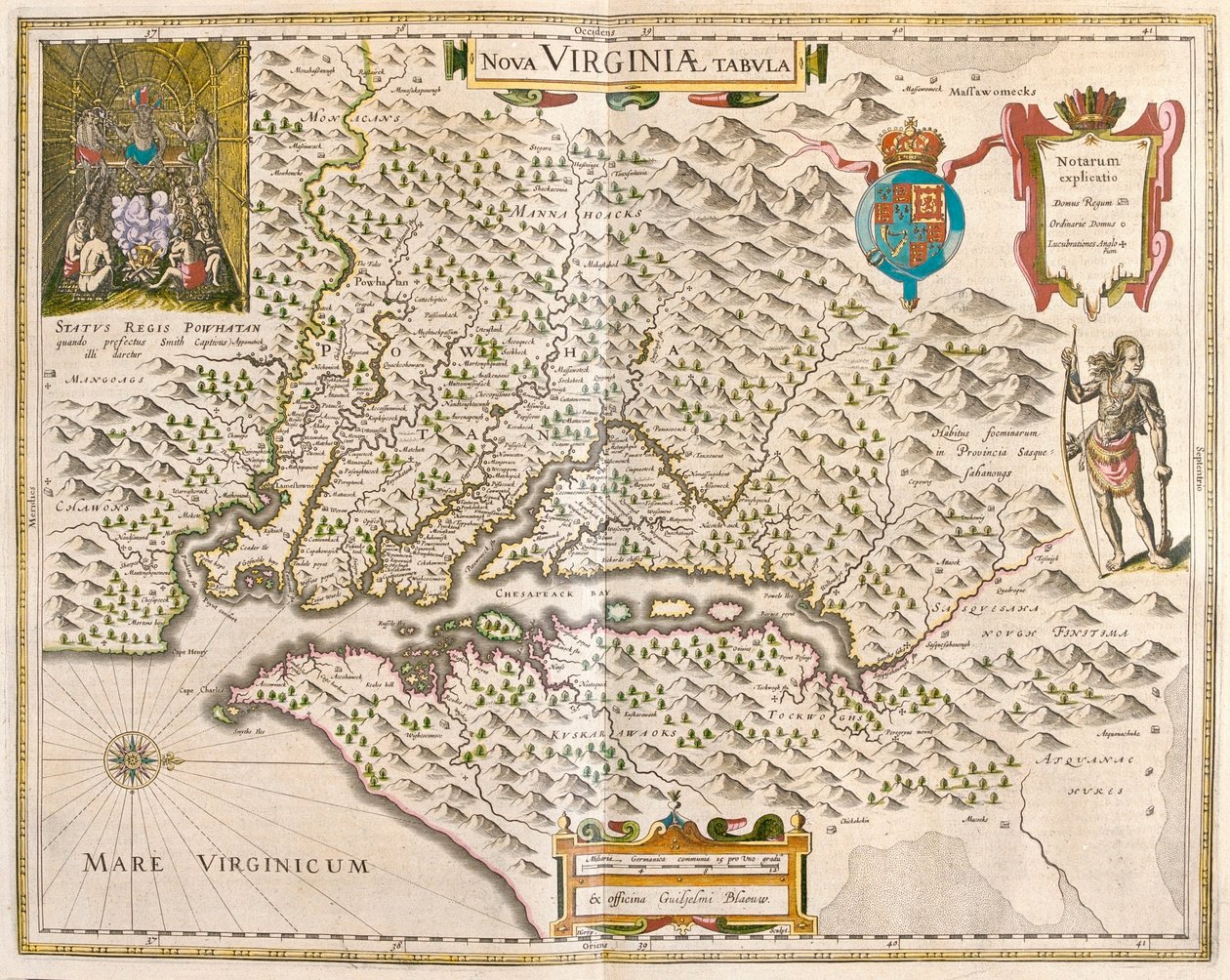 Virginia ja Chesapeaken alue, Willem Blaeun teoksessa "Theatrum Orbis Terrarum, sive Atlas Novus", Amsterdam. tekijältä Willem Blaeu