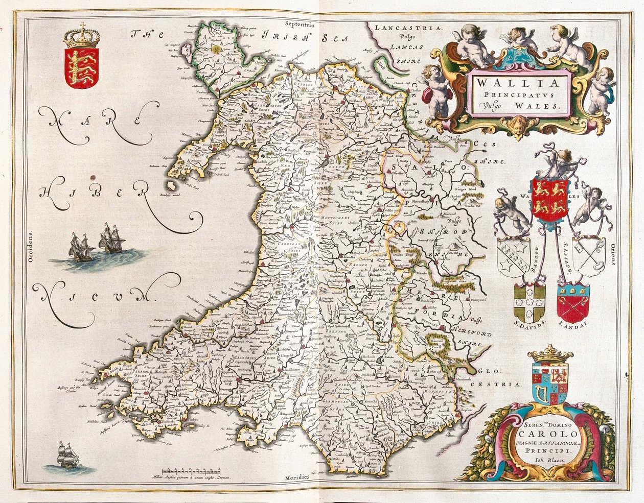 Wales, teoksessa "Theatrum Orbis Terrarum, sive Atlas Novus", Willem Blaeu, Amsterdam. tekijältä Willem Blaeu