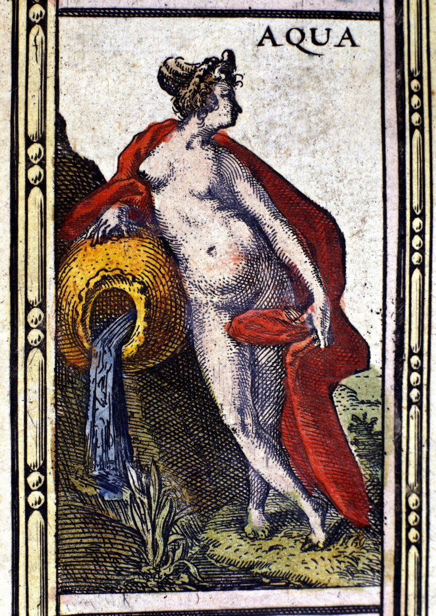 Vesi, yksi neljästä alkuaineesta, on edustettuna Amsterdamissa vuonna 1655 painetussa W. Blaeun atlasissa. tekijältä Willem Blaeu