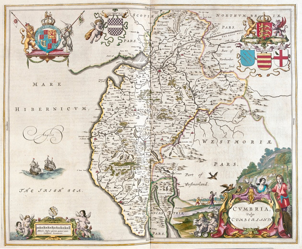 Westmorland - cumbria lake district, Willem Blaeun teoksessa "Theatrum Orbis Terrarum, sive Atlas Novus", Amsterdam. tekijältä Willem Blaeu