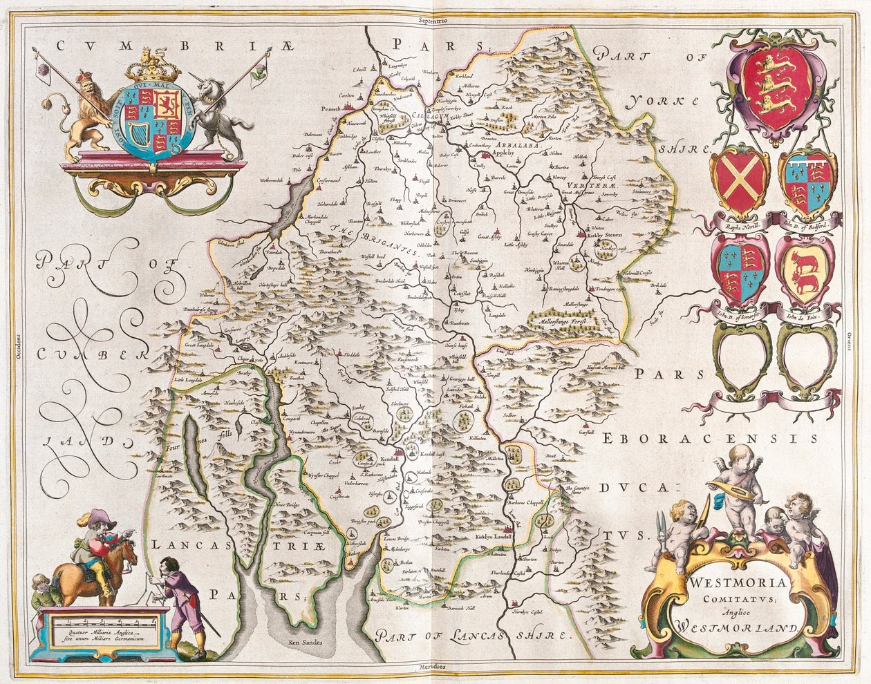 Westmorland, teoksessa "Theatrum Orbis Terrarum, sive Atlas Novus", kirjoittanut Willem Blaeu, Amsterdam. tekijältä Willem Blaeu