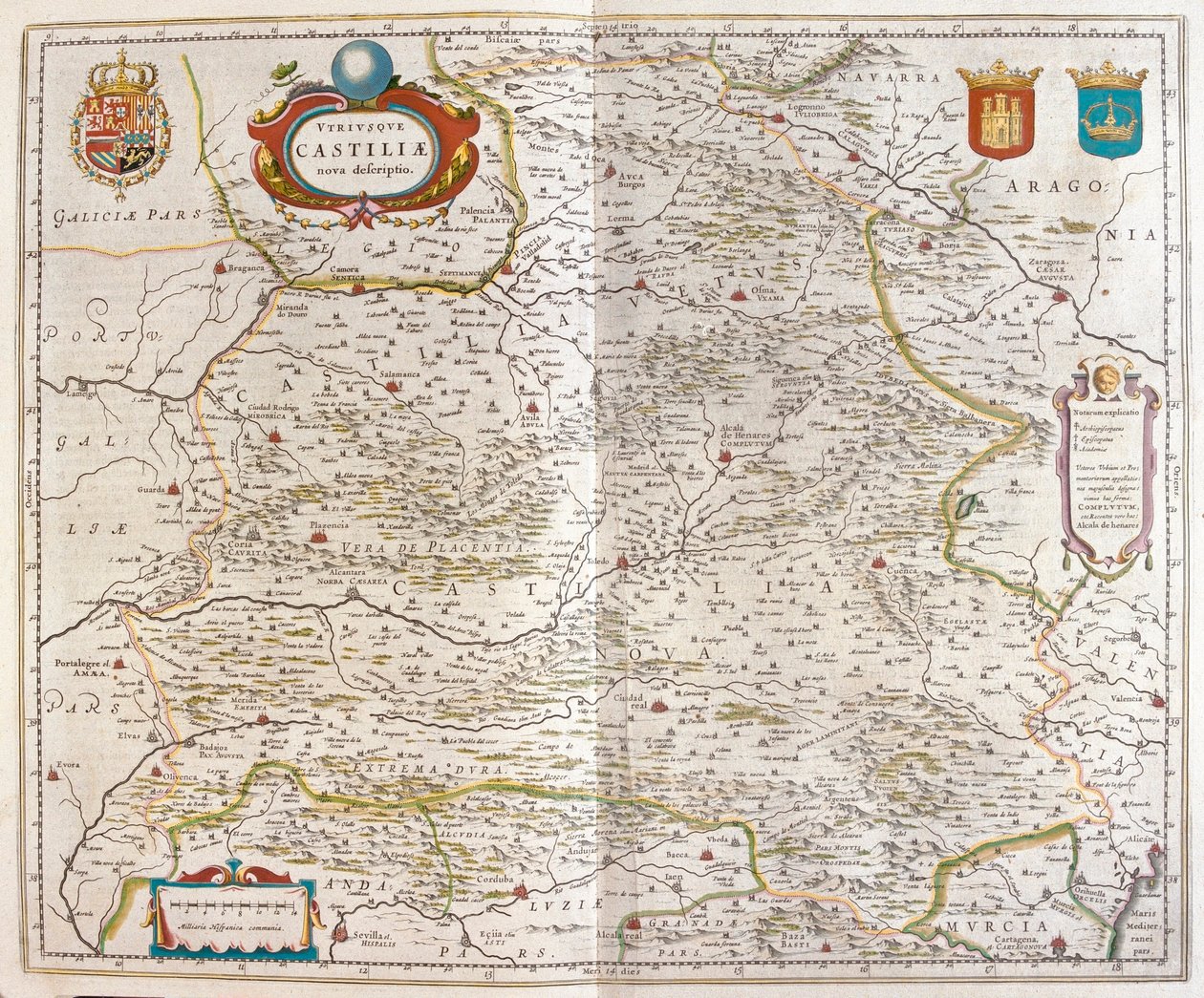 Zaragoza, Valencia, Alicante, Cartagena, Madrid, Cordoba, Sevilla, Salamanca, Palencia, Segovia, Toledo, Cuenca, Granada, Willem Blaeun teoksessa "Theatrum Orbis Terrarum, sive Atlas Novus", Amsterdam. tekijältä Willem Blaeu