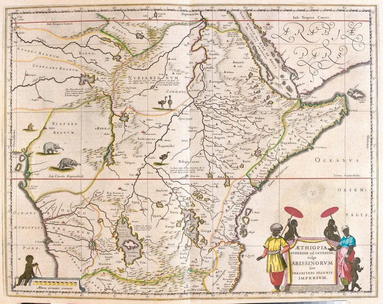 Keski- ja Itä-Afrikka, mukaan lukien Mosambik, Willem Blaeun julkaisussa "Theatrum Orbis Terrarum, sive Atlas Novus", Amsterdam. tekijältä Willem Blaeu