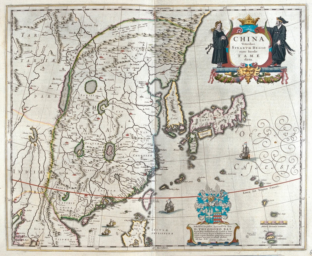 ensimmäinen Blaeun Kiinan kartoista, julkaisussa "Theatrum Orbis Terrarum, sive Atlas Novus", Willem Blaeu, Amsterdam. tekijältä Willem Blaeu