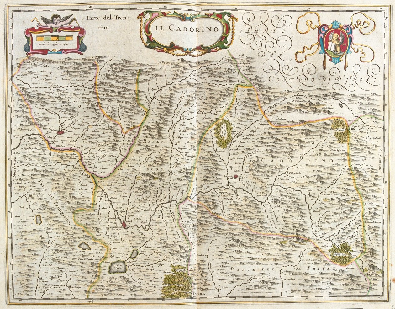 il Cadore (Veneto) Italia, julkaisussa "Theatrum Orbis Terrarum, sive Atlas Novus" (Willem Blaeu, Amsterdam). tekijältä Willem Blaeu