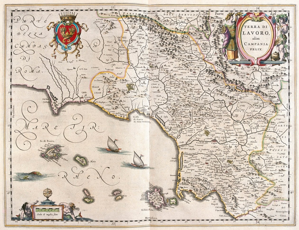 Campanian alue, Italia, Willem Blaeun "Theatrum Orbis Terrarum, sive Atlas Novus", Amsterdam. tekijältä Willem Blaeu