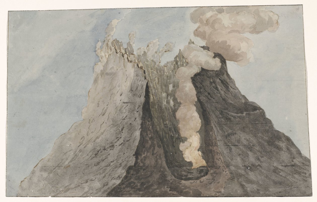 Binnenzijde van krater Etna Etna-kraatterin sisäkuva (otsikko esineessä) Matkat Italiassa, Sisiliassa ja Maltassa - 1778 (sarjan nimi) tekijältä Willem Carel Dierkens