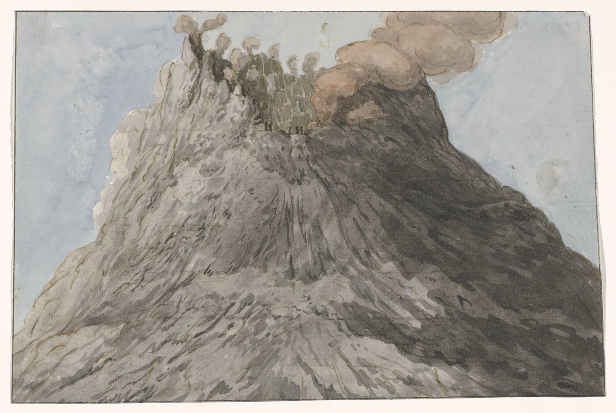 Krater van de Etna Näkymä Etnan kraatterille (otsikko esineessä) Matkat Italiassa, Sisiliassa ja Maltassa - 1778 (sarjan nimi) tekijältä Willem Carel Dierkens