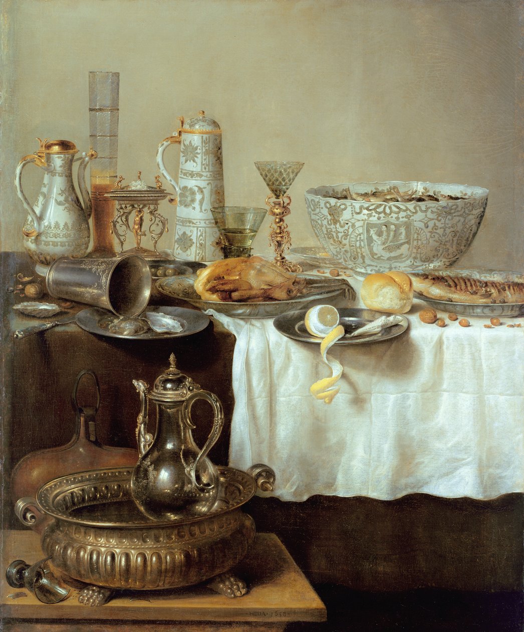 Aamiaistilaisuus, 1638 tekijältä Willem Claesz. Heda