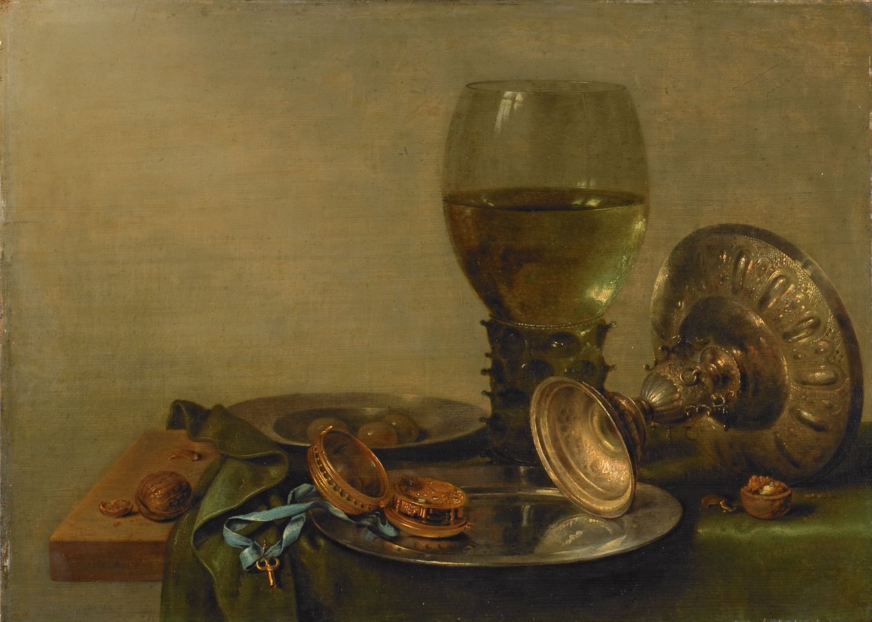 Asetelma hopeisen Tazzan kanssa tekijältä Willem Claesz. Heda