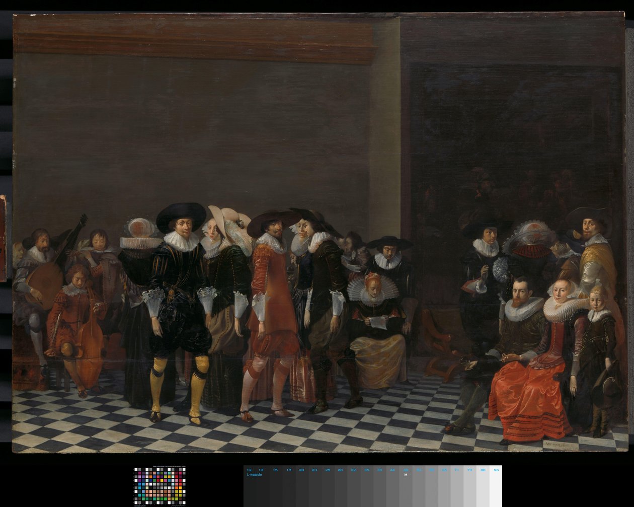 Hääjuhla, jota perinteisesti kutsutaan nimellä "Adriaen Ploos van Amstelin ja Agnes van Bijlerin häät", 1616 tekijältä Willem Cornelisz Duyster