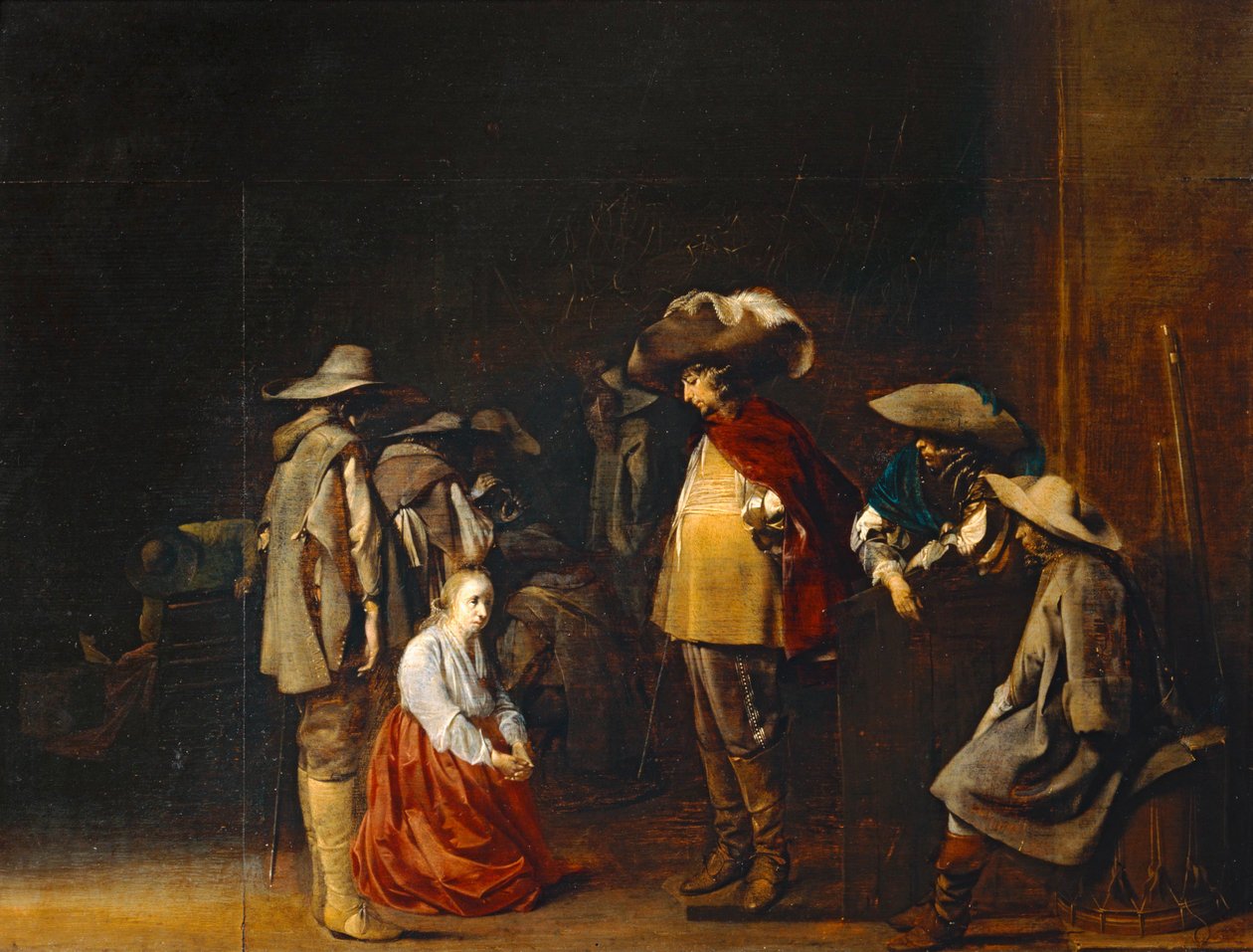 Corps de garde avec femme suppliant des soldats, dit aussi Les Maraudeurs - Vartijat ja sotilaita rukoileva nainen, jota kutsutaan myös nimellä The marauders ... tekijältä Willem Cornelisz Duyster
