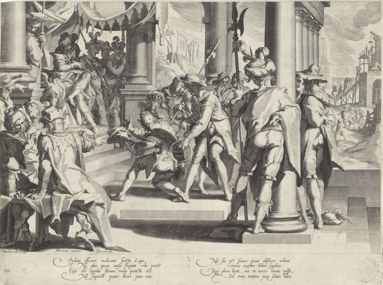 Allegoria lain loukkaamattomuudesta Thronus Justitiae (sarjan nimi) tekijältä Willem Isaacsz. van Swanenburg