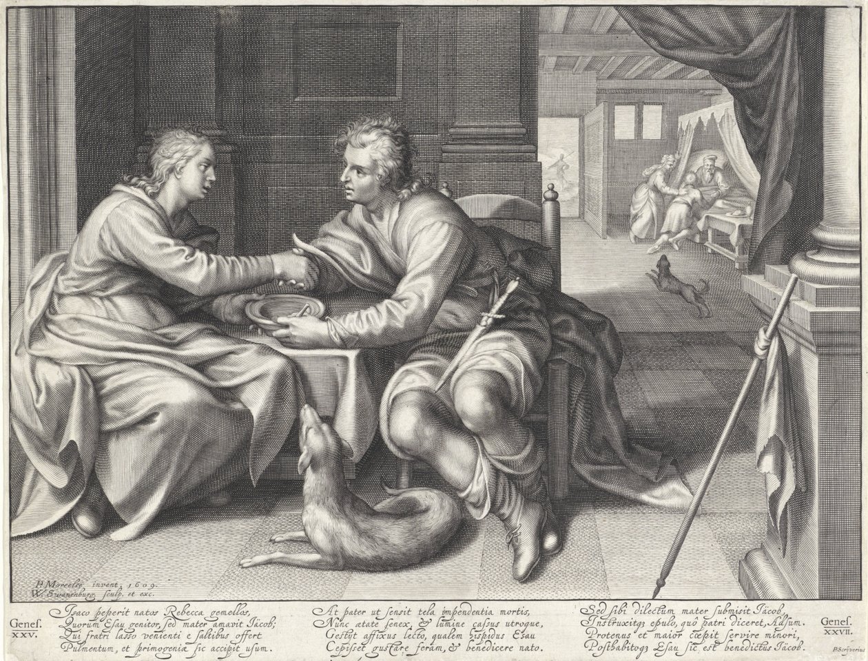 Esau myy esikoisoikeutensa Jaakobille tekijältä Willem Isaacsz. van Swanenburg