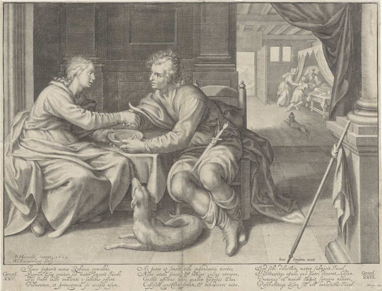 Esau myy esikoisoikeutensa Jaakobille tekijältä Willem Isaacsz. van Swanenburg