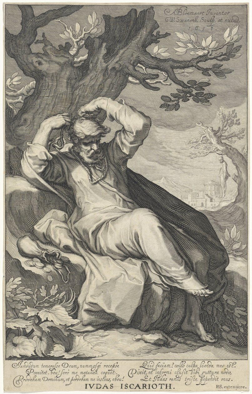 Juudas Iskariot hirttää itsensä Juudas Iskariot (otsikko esineessä) Syntiset vanhasta ja uudesta testamentista (sarjan nimi) tekijältä Willem Isaacsz. van Swanenburg