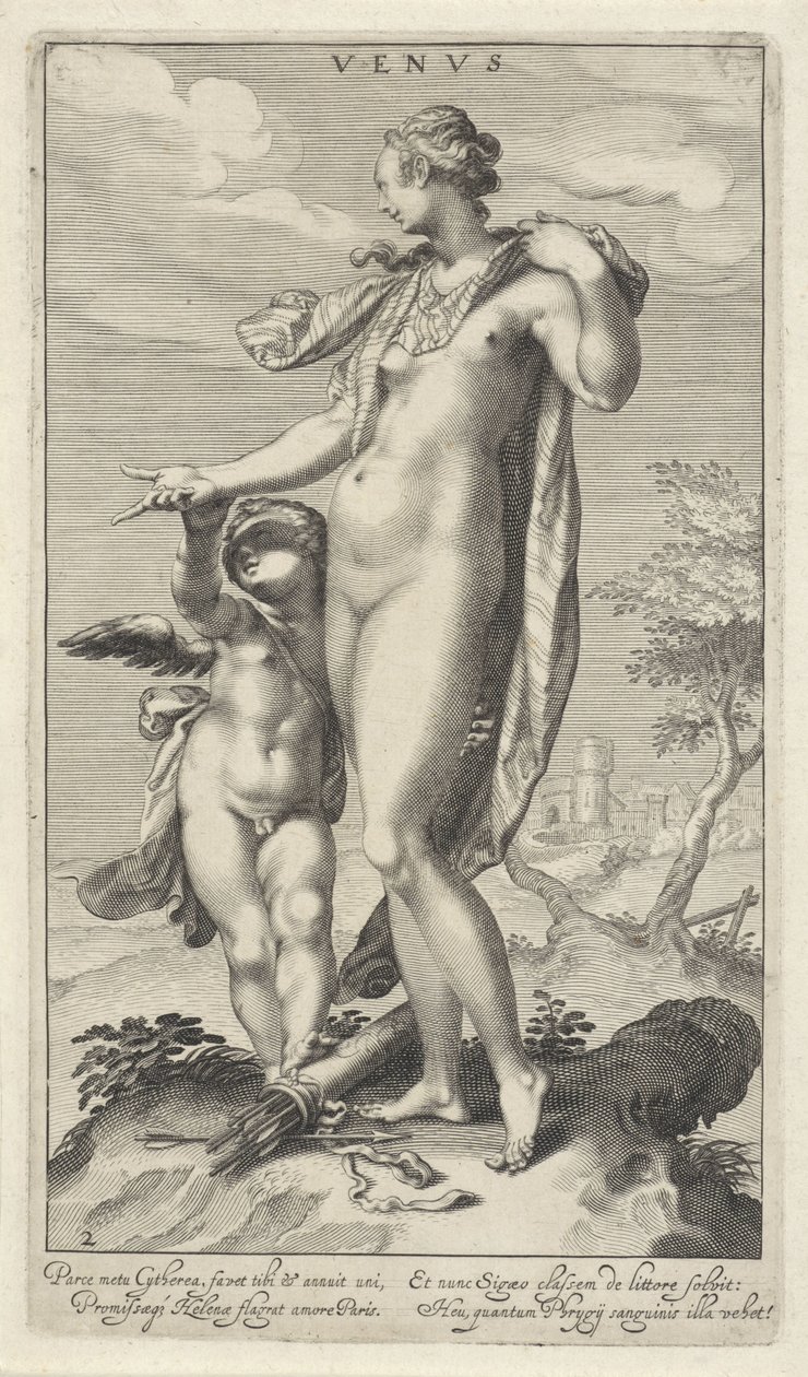 Venus ja Cupid Venus (otsikko esineessä) Pariisin tuomio (sarjan nimi) tekijältä Willem Isaacsz. van Swanenburg