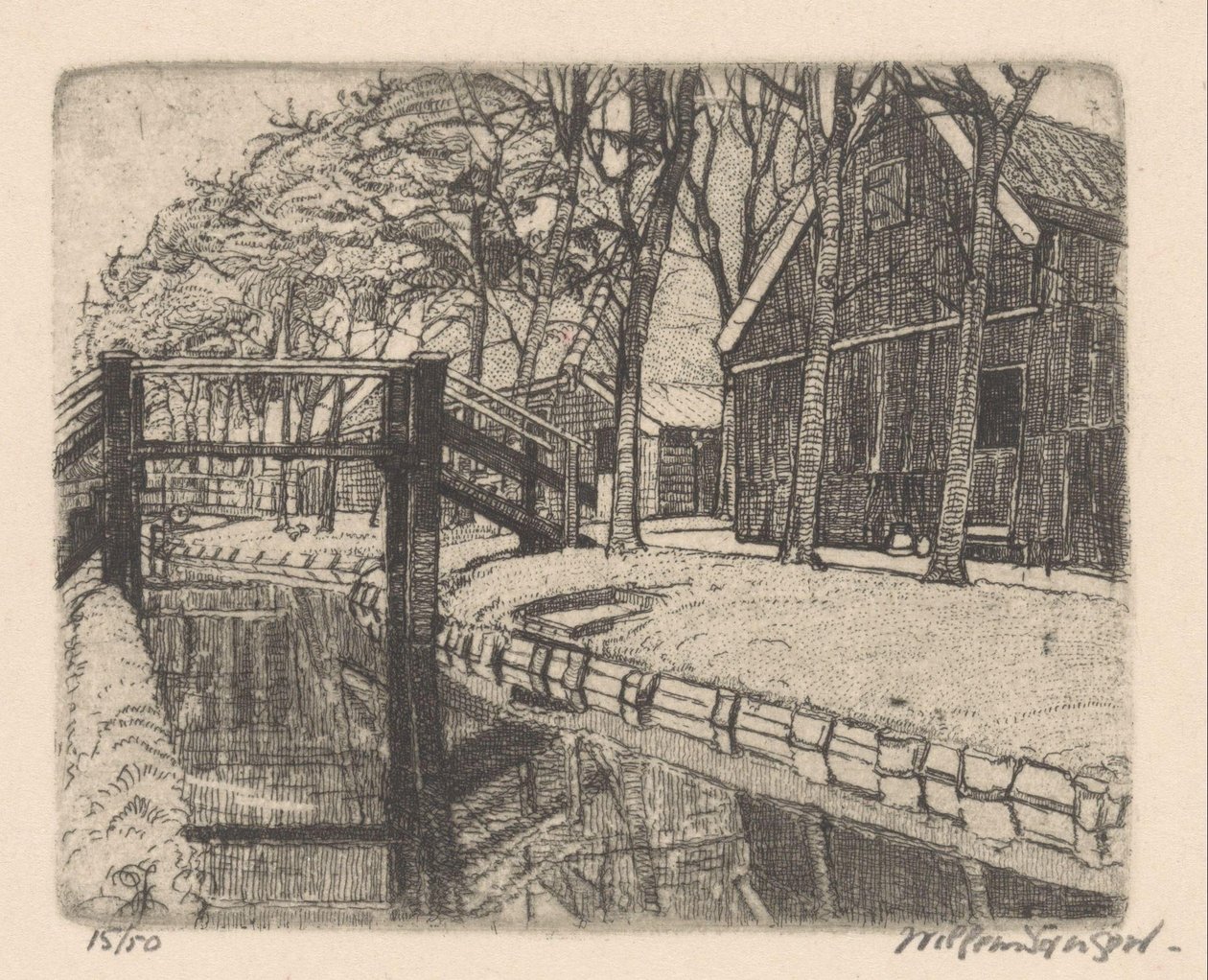 Silta Assendelftissä tekijältä Willem Jansen (graveur) (signed by artist)
