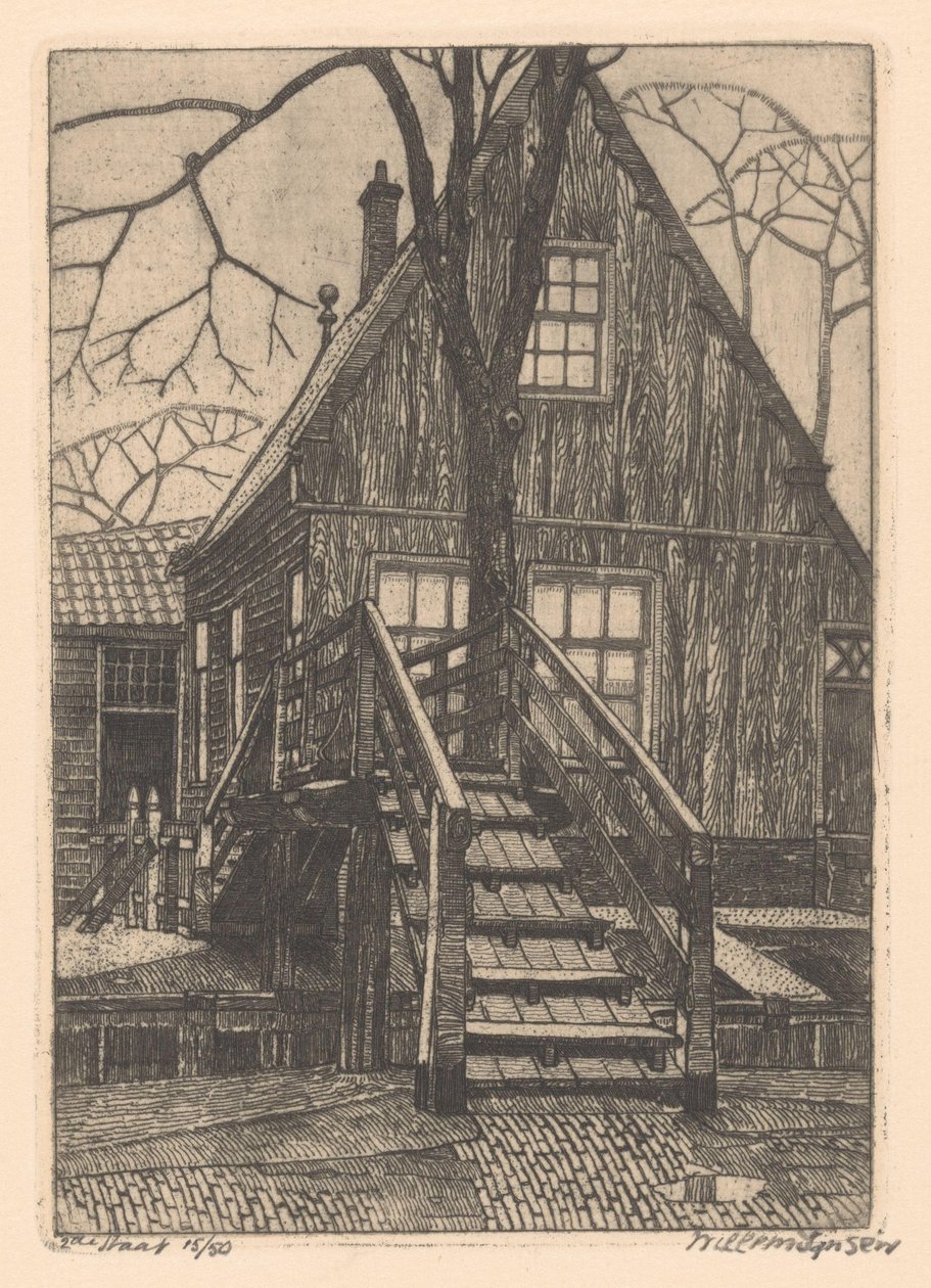 Talo sillalla Westzaanissa tekijältä Willem Jansen (graveur) (signed by artist)