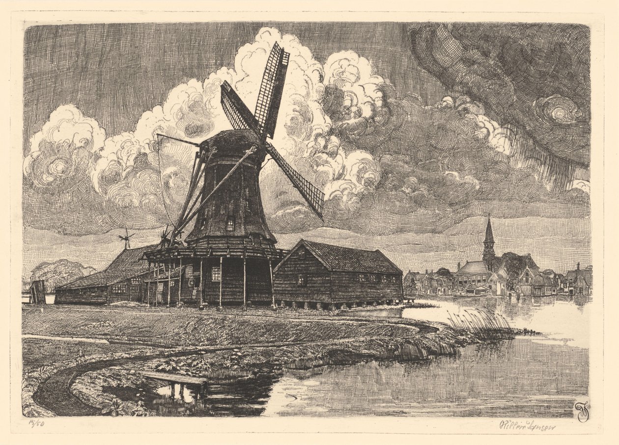Tuulimylly de Bonte Hen tekijältä Willem Jansen (graveur) (signed by artist)