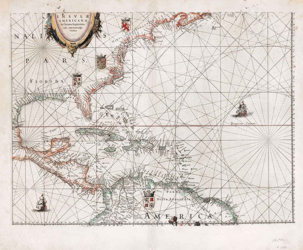 Insvlæ Americanæ in Oceano Septentrionali cum terris adjacentibus. LOC 2003630536 tekijältä Willem Janszoon Blaeu