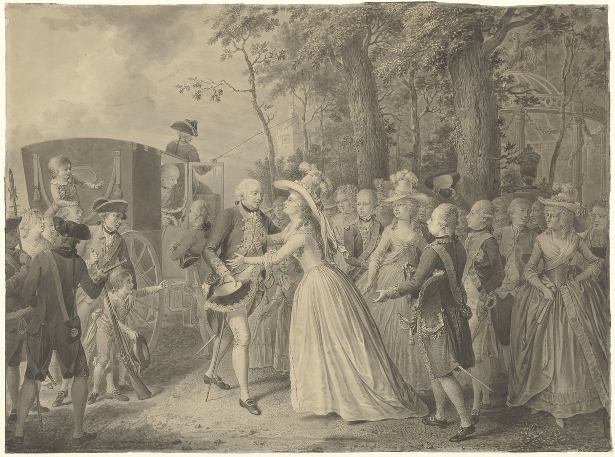 Prinsessa Wilhelminan tapaaminen veljensä Preussin kuninkaan Frederick III:n kanssa Clevesissä, 1788 tekijältä Willem Joseph Laquy