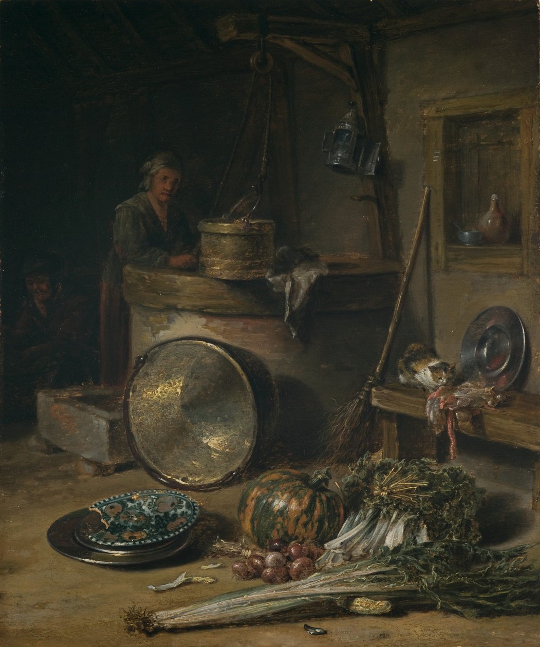 Talonpojan sisustus ja nainen kaivon äärellä, noin 1642-43 (öljy paneelille). tekijältä Willem Kalf