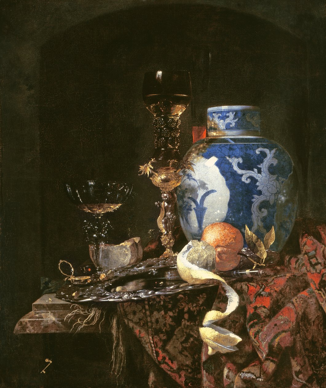 Asetelma kiinalaisella posliinipurkilla (öljy kankaalle) tekijältä Willem Kalf