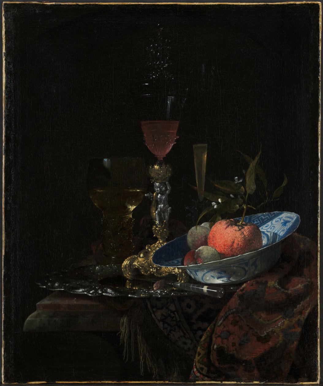 Viinilasi ja kulhollinen hedelmää tekijältä Willem Kalf